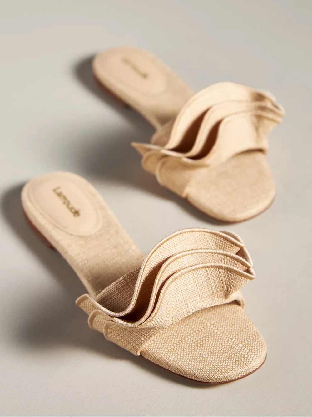 Larroude ivy raffia ruffle flat sandals